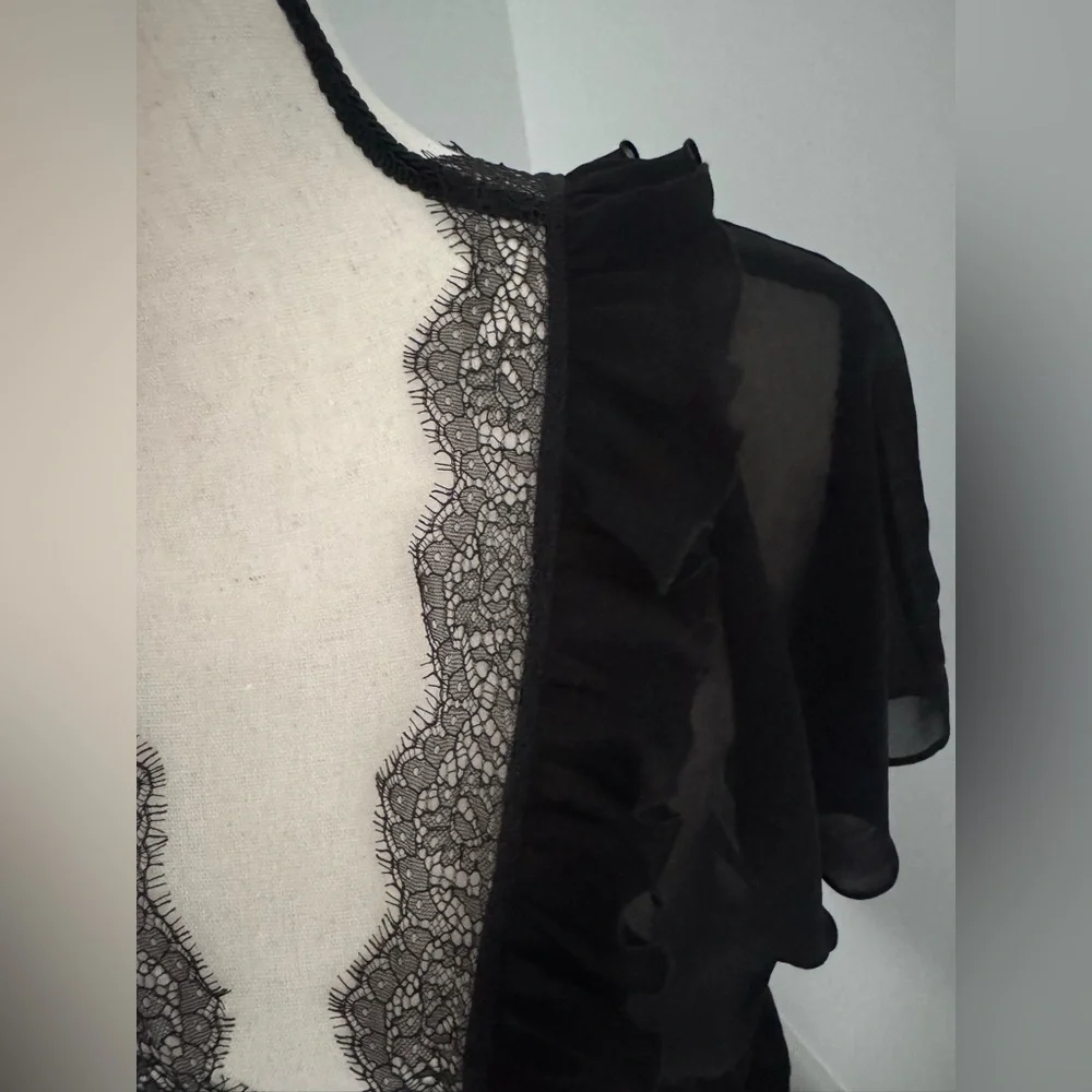 New Victoria’s Secret Black Lace Trim Sexy Cover Up Dress Lingerie Robe medium